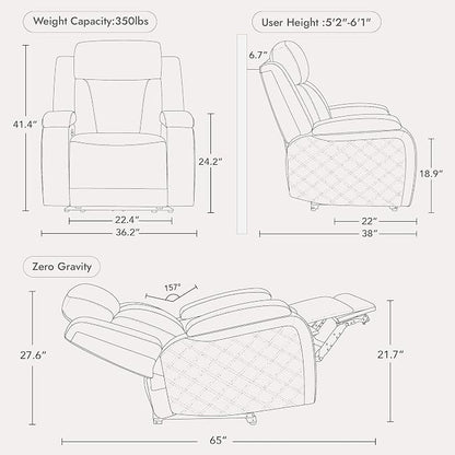 Watson & Whitely Genuine Leather Power Recliner Chairs for Adults, Zero Gravity Recliner with Power Headrest & Hidden Storage, RV Electric Reclining Sofa Chair for Living Room, Home Office, Navy