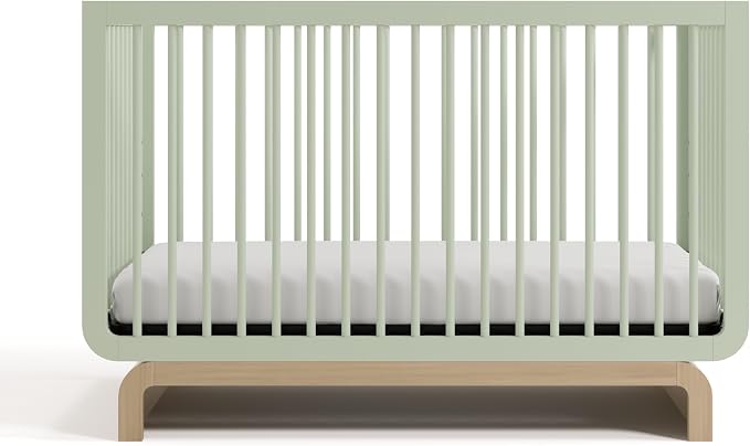 Storkcraft Santorini Convertible Crib with Toddler Guardrail & Storkcraft 6-Inch Grow-with Me Premium Waterproof Dual-Sided Toddler Bed Mattress (Sage with Driftwood) – GREENGUARD Gold Certified