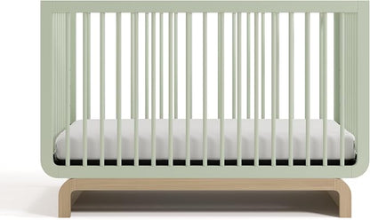 Storkcraft Santorini Convertible Crib with Toddler Guardrail & Storkcraft 6-Inch Grow-with Me Premium Waterproof Dual-Sided Toddler Bed Mattress (Sage with Driftwood) – GREENGUARD Gold Certified