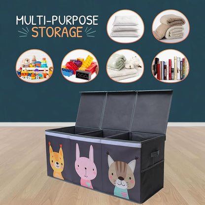 SoftOwl Extra Large Toy Storage Organizer with Lid - Sturdy, Collapsible Toy Chest Storage Box with Cute Design - Toys Bin with Dividers for Kids, Boys, Girls, Nursery, Bedroom, Play room 37"x16"x14"
