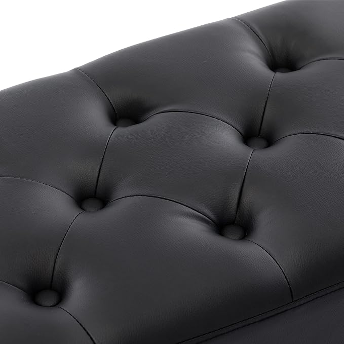 DUHOME Button-Tufted Ottoman Bench, Upholstered Bedroom Benches Footrest Stool Leather Accent Bench for Entryway Dining Room Living Room Bedroom End of Bed, Black