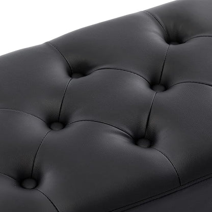DUHOME Button-Tufted Ottoman Bench, Upholstered Bedroom Benches Footrest Stool Leather Accent Bench for Entryway Dining Room Living Room Bedroom End of Bed, Black