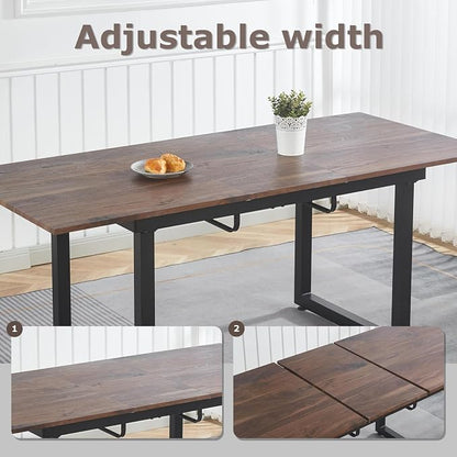 Extendable Dining Table for 4-8 People,70.86''Modern Space-Saving Kitchen Table with Metal Legs,Rectangle Folding Conference Meeting Table for Living Meeting Room Kitchen,Walnut