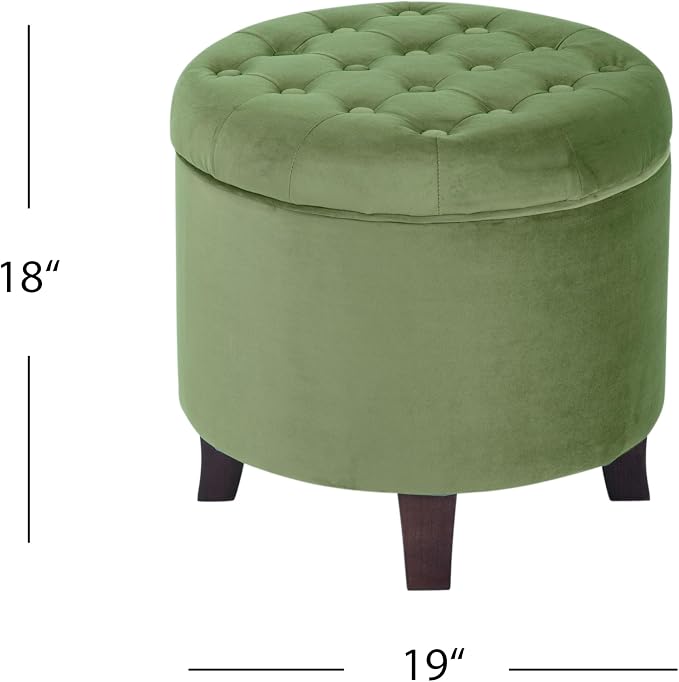 HomePop 19" Velvet Button Tufted Round Storage Ottoman - Green