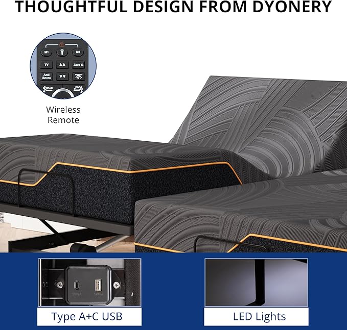 Dyonery Split King Adjustable Bed Base Frame with Wireless Remote + 14 Inch Copper Memory Foam Mattress Bed in a Box, Head and Foot Incline & Massage, Zero Gravity, Fiberglass Free, 80" × 76"