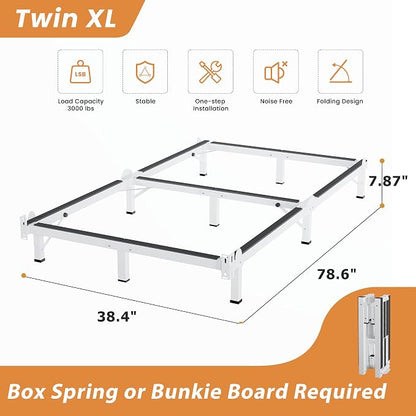 MAF Metal Bed Frame Twin XL, 9-Legs Support Bed Base, 8 Inches Twin XL Bed Frame for Box Spring and Mattress, Basics Bed Frame Headboard Attachable Tool-Free Easy Assembly, White