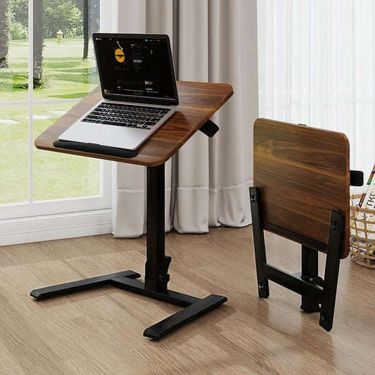 PUNCIA 25" Mobile Folding Desk, No Assembly Required Pneumatic Sit-Stand | Adjustable Height Laptop Table, 0-90° Tilt Top Computer Cart for Home Office, Small Space, Bedroom and Dorm, Retro