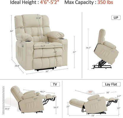 MCombo Small Dual Motor Power Lift Recliner Chair for Petite Elderly, Zero Gravity Lift Chair with Heat and Massage, Infinite Position, USB Ports,Faux Leather 7893 (Cream White, Small)