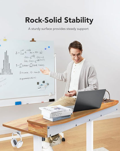 HUANUO 60″ x 30″ Electric Standing Desk with 2 Drawers, C-Clamp Mount Compatible, Height Adjustable Computer Desk, Home Office Stand Up Desk with 4 Preset Heights & 2 Hooks, Light Vintage