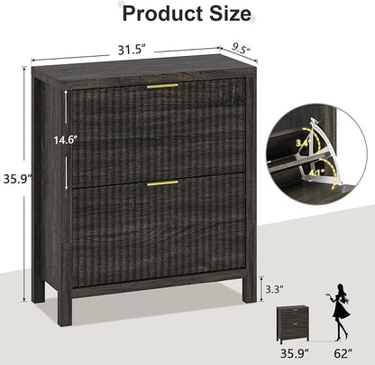 YOMILUVE Shoe Cabinet Storage for Entryway, Fluted Shoe Cabinet with 2 Flip Drawers, Hidden Shoe Rack Tall Freestanding Shoe Organizer with Legs for Hallway, Dark Gray
