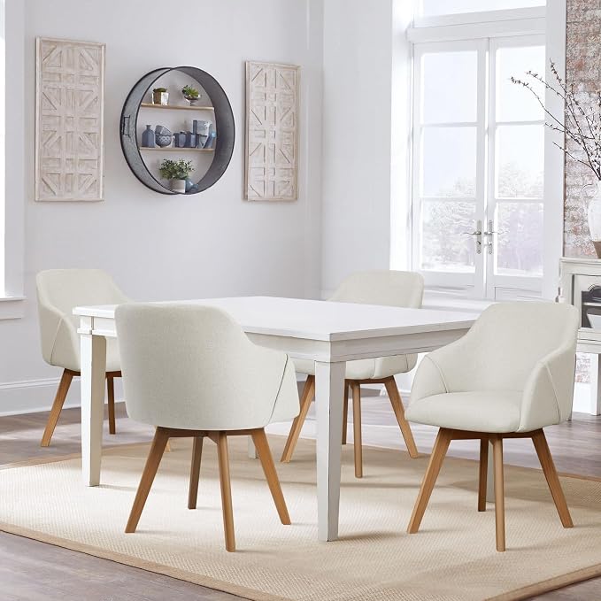 Swivel Dining Chairs Set of 4, Mid Century Modern Dining Chairs with Arms, Fabric Upholstered Kitchen Dining Room Chairs with Wood Legs for Living Room, 360°Swivel Accent Desk Chair, Beige