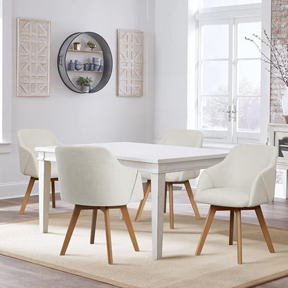 Swivel Dining Chairs Set of 4, Mid Century Modern Dining Chairs with Arms, Fabric Upholstered Kitchen Dining Room Chairs with Wood Legs for Living Room, 360°Swivel Accent Desk Chair, Beige