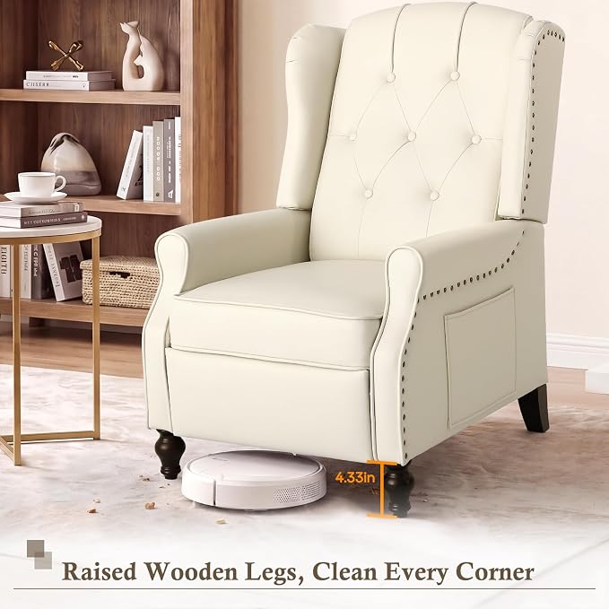 Wingback Recliner Chair with Massage & Heat, Cat-Proof Push Back Arm Chair, Recliner Chair for Living Room Bedroom Home Theater (1, Beige)
