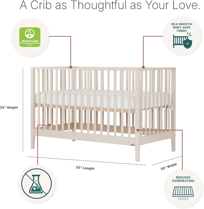 dadada Baby LaLa 3-in-1 Convertible Crib - Wood Crib Converts into Toddler Bed & Daybed - Greenguard Gold Certified, Made in Italy - 3 Adjustable Mattress Heights - Solid Beechwood Almond Milk