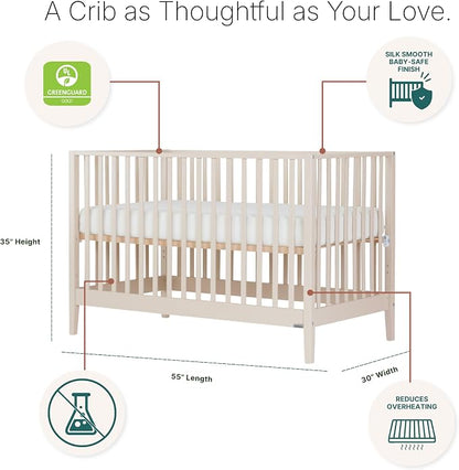 dadada Baby LaLa 3-in-1 Convertible Crib - Wood Crib Converts into Toddler Bed & Daybed - Greenguard Gold Certified, Made in Italy - 3 Adjustable Mattress Heights - Solid Beechwood Almond Milk