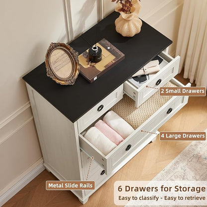 Joaxswe Farmhouse 6 Drawer Dresser for Bedroom Set of 2, 41" Tall Small Dressers & Chest of Drawers, Rustic Wood Dresser with Metal Handle, Storage Organizer Closet for Living Room, Hallway, Entryway