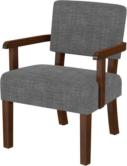 FAGAGA Accent Chair,Armchairs with Solid Wood Frame and Legs,Upholstered Reading Leisure Chair for Bedroom,Office,Waiting Room (Linen, Gray, One Chair)
