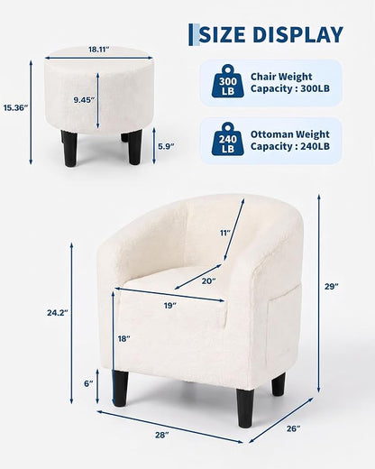 GarveeHome Accent Chair with Ottoman, Boucle Barrel Chair for Bedroom, Soft Armchair with Footstool, Modern Living Room Chair for Small Space, Beige
