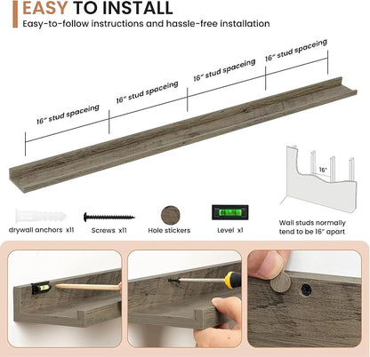 Dreamland Picture Ledge Shelf for Wall, Floating Shelves Set of 2,72 inch Long Floating Shelves with Lip for Living Room,Bedroom,Bathroom,Kitchen,Grey