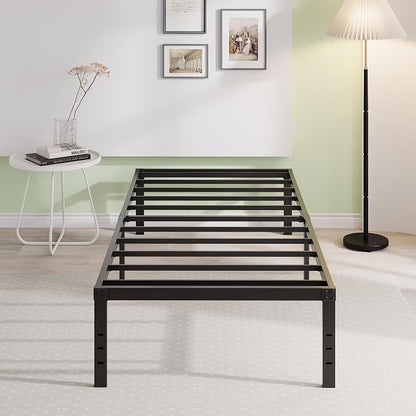 EMODA 16 Inch Heavy Duty Twin Bed Frame, Metal Platform Bed Frames No Box Spring Needed, Noise Free, Easy Assembly, Black