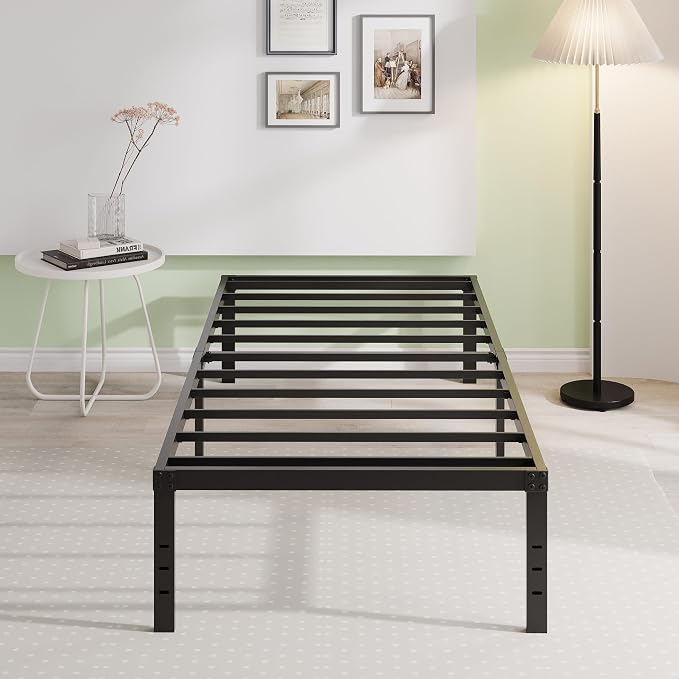 EMODA 14 Inch Twin Bed Frames No Box Spring Needed, Heavy Duty Metal Twin Platform Bed Frame, Noise Free, Easy Assembly, Black