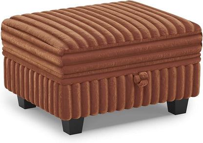Belffin Corduroy Fabric Ottoman with Storage Ottoman for Modular Sectional Couch Brick Red Couch