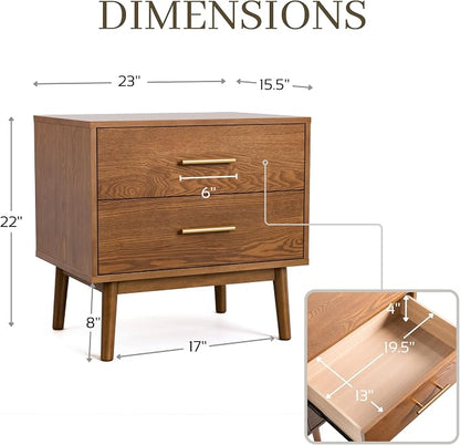 Furniture of America Wyatt Modern Solid Wood Bedroom Collection with Queen Bed Frame, Nightstands, Dresser with Mirror, No Box Spring Needed, Walnut, Standard Low Profile, 5-Piece Set