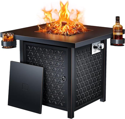 Ciays Propane Fire Pit, 27-inch Fire Pit Table with Two Cup Holders, 50,000 BTU Steel Gas Fire Pit with Pulse Ignition System, Perfect for Patio, Garden & Backyard Gatherings, CIFPT11B, Black