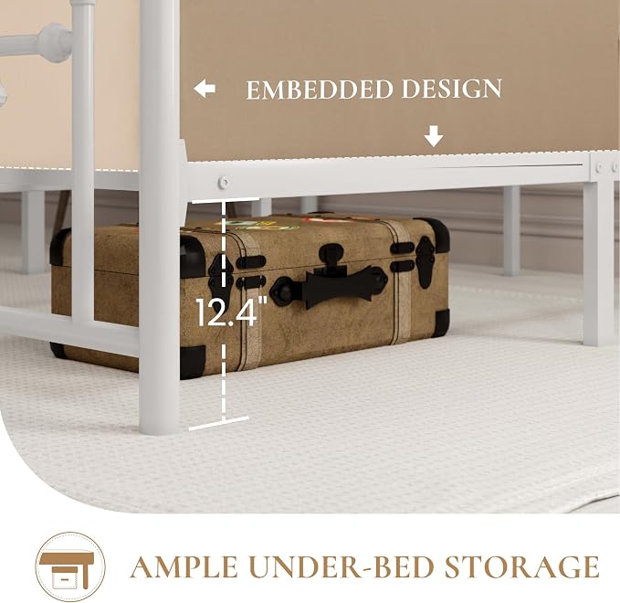 SHA CERLIN 14" Full Size Metal Platform Bed Frame/Victorian Headboard and Footboard/Steel Slats Mattress Foundation for Storage/No Box Spring Needed/Noise Free/White