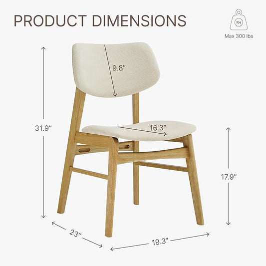 KISLOT Wooden Dining Chairs Set of 2, Upholstered Modern Dining Room Chairs, Solid Oak Wood Kitchen Chairs with Soft Cushion Backrest for Farmhouse, Restaurant, Café (Cream Fabric & Original Color)