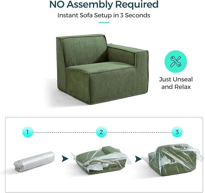 LINSY HOME Modular Sectional Sofa, 105" Boneless Couch U Shaped 3-Seat Sofa with 2 Ottomans, Corduroy Sectional Cloud Couches for Living Room, No Assembly Required(Green)