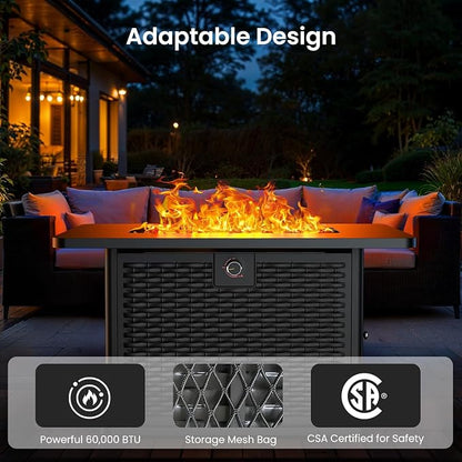 Ciays 43-Inch Rectangular Propane Fire Pit Table - 60,000 BTU, CSA-Certified 2-in-1 Design, 304 Stainless Steel H-Burner, Included Cover & Lava Rocks - Ideal for Gatherings & Parties