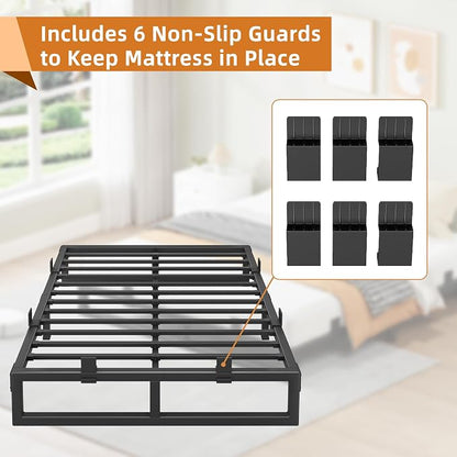 Full Size Bed Frame, 10 Inch Metal Platform Bed Frames with Squeak Free U-Slot Design, 6 Non-Slip Guards, 3500lbs Heavy Duty Steel Slat Support, No Box Spring Needed, Under Bed Storage, Black