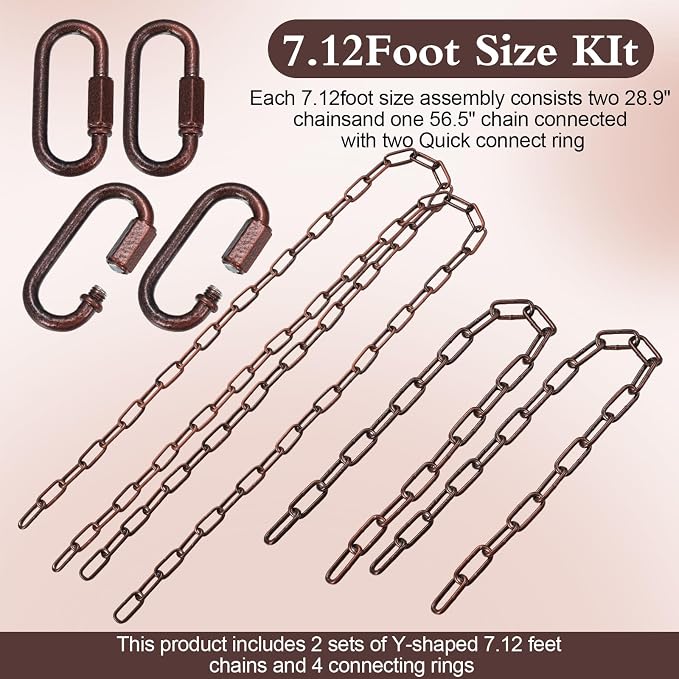 Heavy Duty Porch Swing Hanging Chain Kit (2 Pack) 1500 Lbs Capacity, Up to 7.1ft Length- Rustproof Zinc-Plated, 4 Quick Links & 2 Y-Chain Assemblies, Indoor/Outdoor Hanging Hardware(Bronze)
