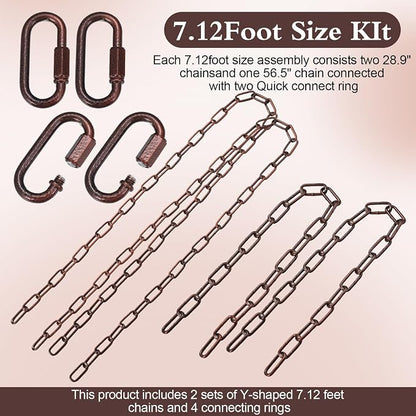 Heavy Duty Porch Swing Hanging Chain Kit (2 Pack) 1500 Lbs Capacity, Up to 7.1ft Length- Rustproof Zinc-Plated, 4 Quick Links & 2 Y-Chain Assemblies, Indoor/Outdoor Hanging Hardware(Bronze)