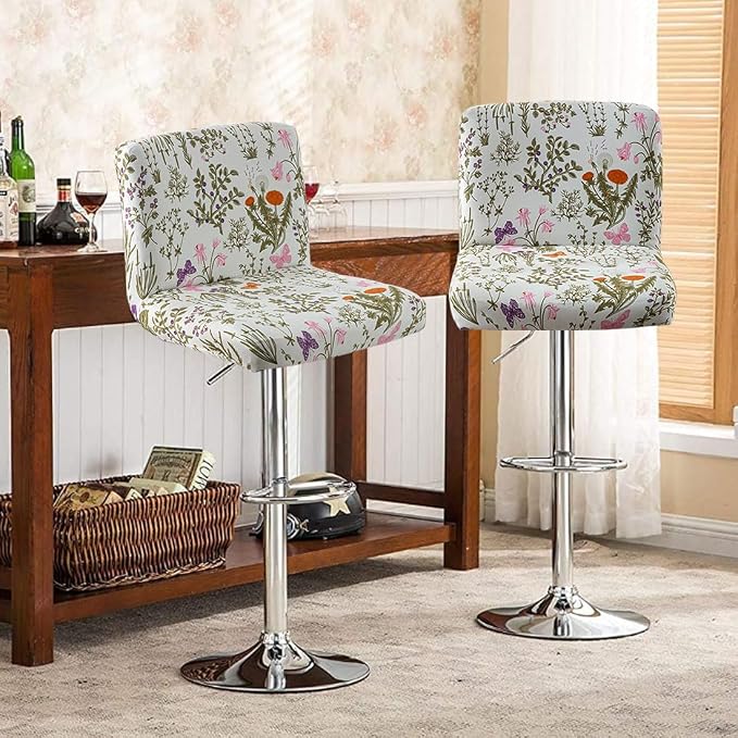 Levoberg Bar Stool Set of 2 Printed Armless Swivel Barstools Slipcovers with Backs Stretch Square Counter Height Bar Stools Covers Mid Low Back Chair Cover for Kitchen Dining Room