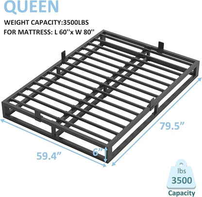 Bilily 6 Inch Queen Bed Frame with Steel Slat Support,Low Profile Queen Metal Platform Bed Frame Support Mattress Foundation,Heavy Duty,No Box Spring Needed,Easy Assembly,Noise Free