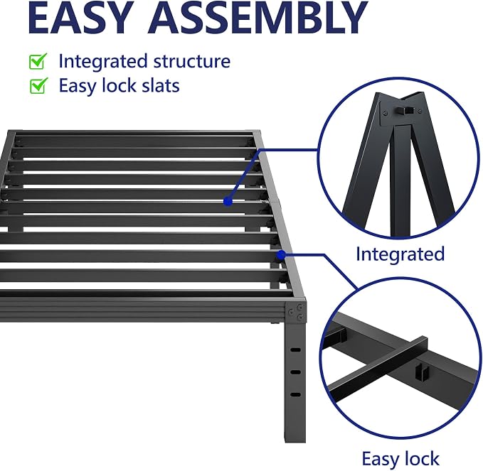 Furnitui 16 Inch High Platform Twin Bed Frame, Metal Bed Frame Twin No Box Spring Needed, Easy Assembly, Noise Free, Sturdy, Black