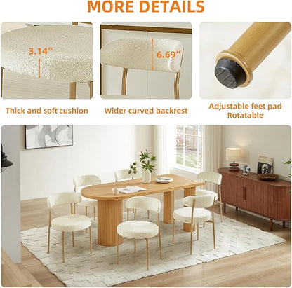 SoarFlash Dining Chairs, Beige Boucle Dining Chairs Set of 2, Kitchen Dining Room Chairs Curved Backrest Upholstered Mid Century Modern Chairs with Golden Metal Legs