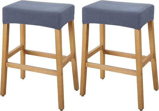 YISUN Stool Covers Rectangle - 2 Pack Stretch Waterproof Saddle Seat Cover Counter Bar Stools Bar Chairs Covers Kitchen Island Chairs Cushion Protector (2, Dark Gray)
