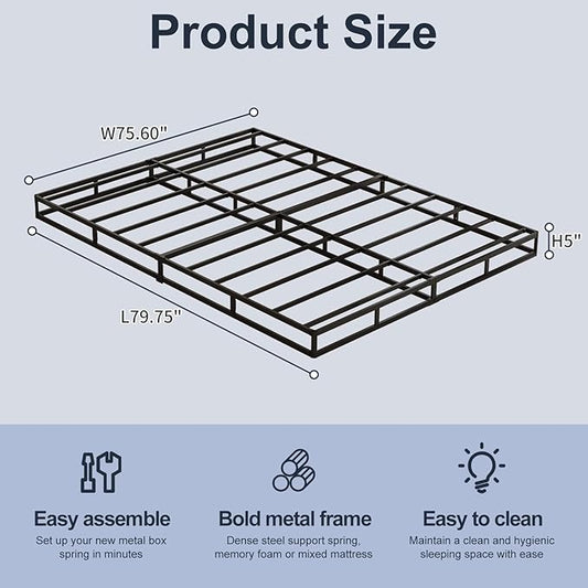 Box Spring, Metal Frame Mattress Foundation with Fabric Cover, Easy Assembly, Noise-Free (5 Inch, King)
