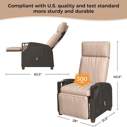 Grand patio Outdoor Recliner Air Pump 150° Lay Flat Reclining Chair with Independent Adjustable Back and Footrest Removable Olefin Cushion Flip-Up Table Wicker Beige 2PCS