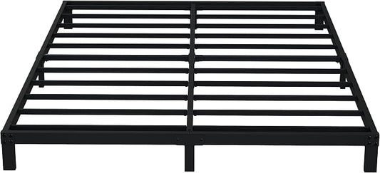 EMODA Queen Bed Frame No Box Spring Needed 6 Inch Heavy Duty Metal Platform BedFrame Queen Size with Steel Slats, Easy Assembly, Black