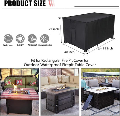 Rectangular Fire Pit Cover 71 Inch,Propane Gas Fire Pit Table Cover,Outdoor Waterproof Firepit Table Cover - 71 X 40 X 27 Inch