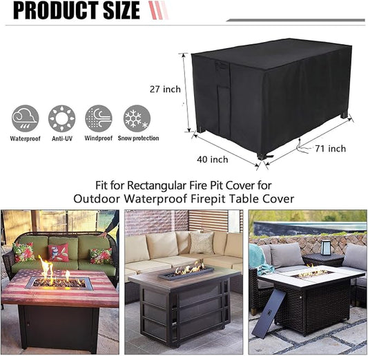 Rectangular Fire Pit Cover 71 Inch,Propane Gas Fire Pit Table Cover,Outdoor Waterproof Firepit Table Cover - 71 X 40 X 27 Inch