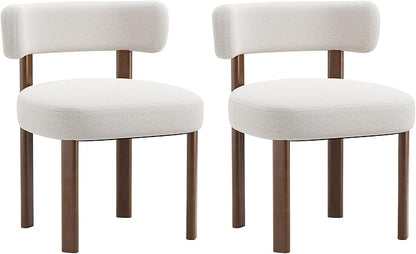 Wooden Dining Chairs Set of 2, Upholstered Kitchen Chairs with Solid Wood Legs, Mid Century Dining Room Chair with Ergonomic Curved Backrest for Kitchen Dining Vanity, Beige
