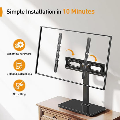 Perlegear Tabletop TV Stand, Universal TV Stand for 23–60 Inch LCD/LED/OLED TVs, Height-Adjustable TV Mount Stand with Tempered Glass Base & Cable Management, VESA 400x400mm, PGTVS02 ﻿