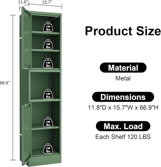 Narrow Bthroom Storage Cabinet Tall Metal Storage Cbinets with 4 Adjustable Shelves Freestanding 5 Tier Slim Pantry Cabinet for Kitchen Office Small Space