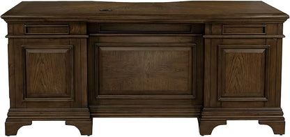 Pemberly Row Executive Desk, 72" W x 39" D x 31.25" H, Burnished Oak Finish, Wood Construction, Lockable File Cabinets, Felt-Lined Drawers, Bronze Hardware, Traditional Home Office Desk for Workspace