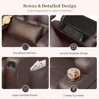 Extra Wide Seat Recliner Chair with Heat and Back Massage, Electric Power Oversized Reclining Chair Infinite Position with Storage Armrests & 2 Cup Holders for Living Room, Manual Recliners